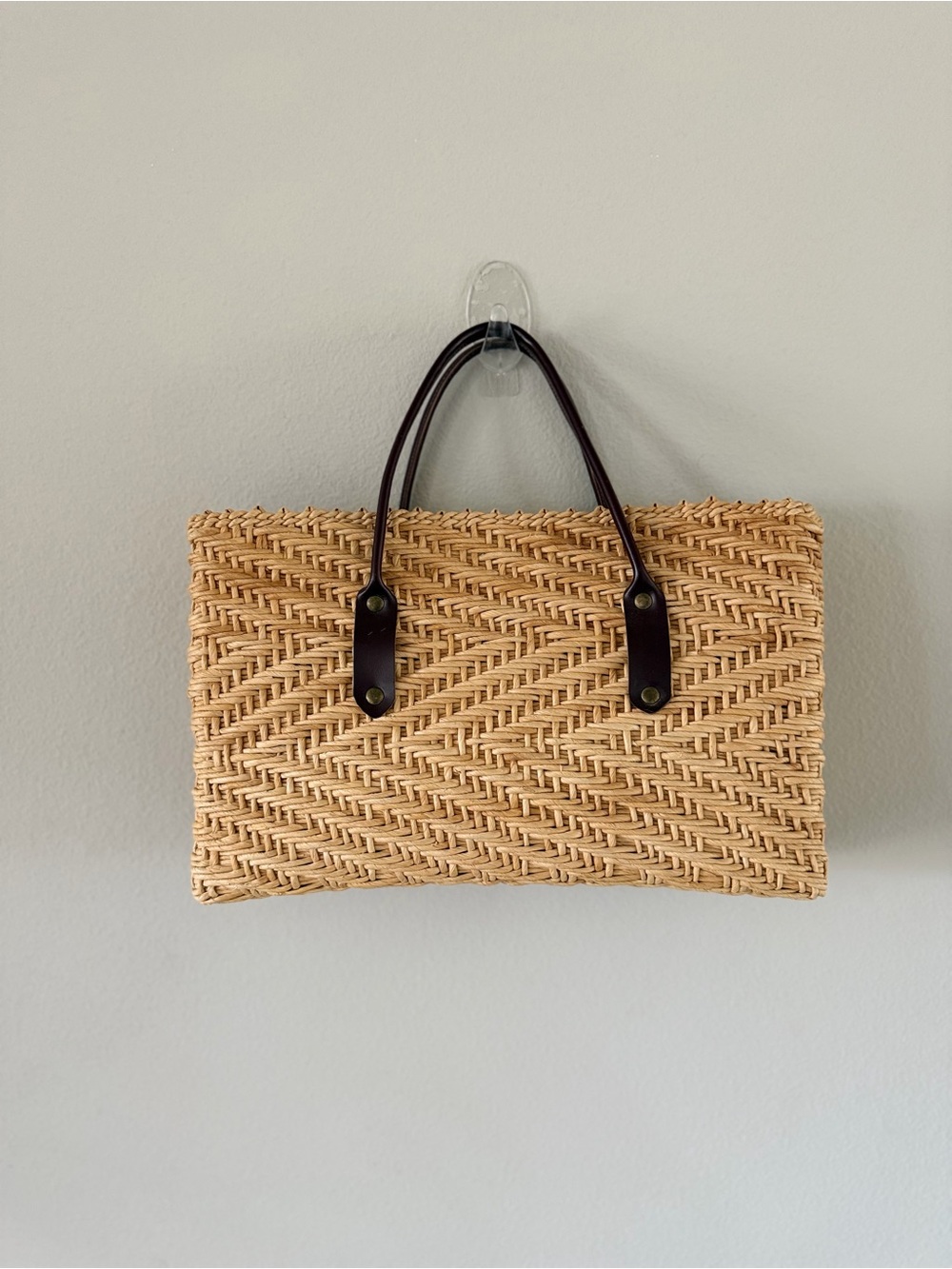 Woven Straw Market Tote | Leather Handles | Boho Coastal Resort